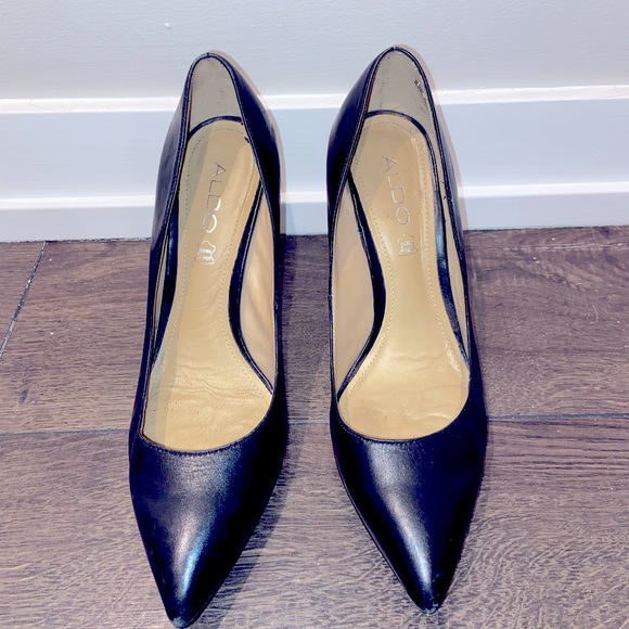 Worn Once - Real Black Leather Aldo Heels - Size 8 - Picture 2 of 5
